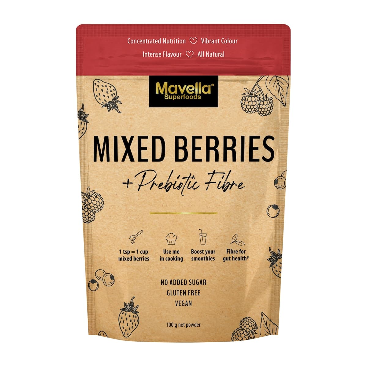 Mavella Mixed Berry Plus Prebiotic Fibre powder 100g