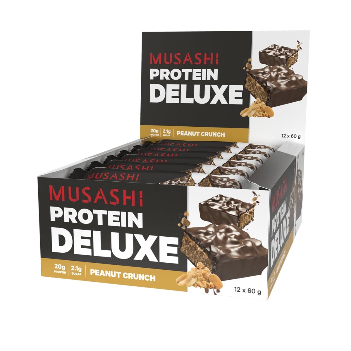 Musashi Deluxe Protein Bars Box Peanut Crunch 12 x 60g