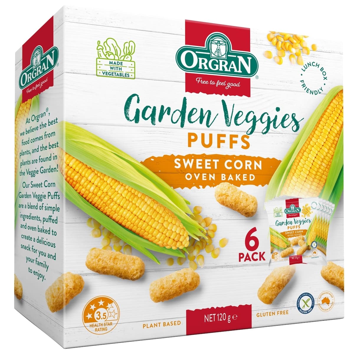 Orgrangarden Veggie Puffs Sweet Corn 6 X 20G