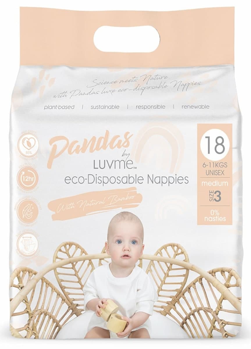 Pandas by Luvme ECO Disposable Nappies M (6-11kg) 18 Pack