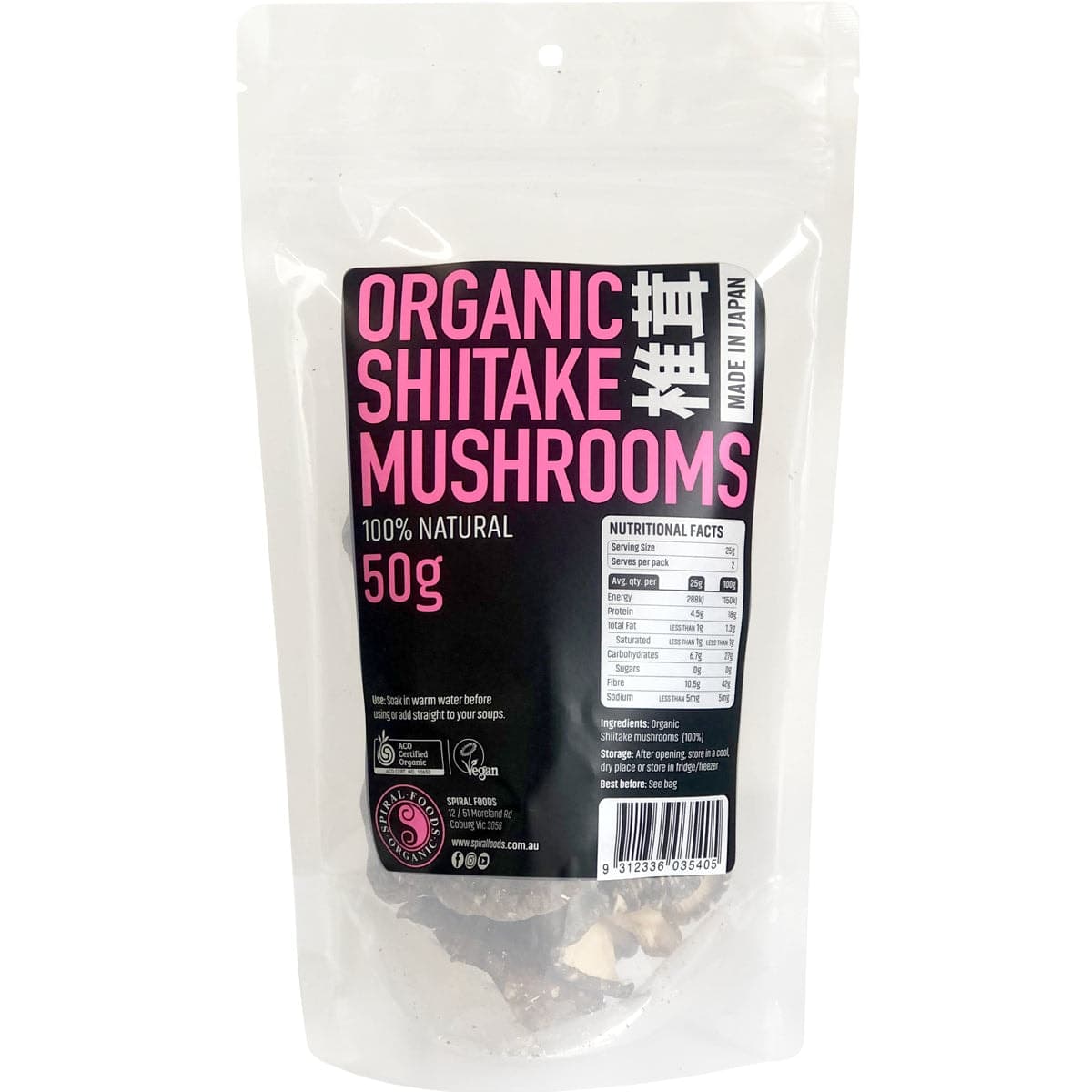 Spiral Organic Shiitake Mushrooms 50g