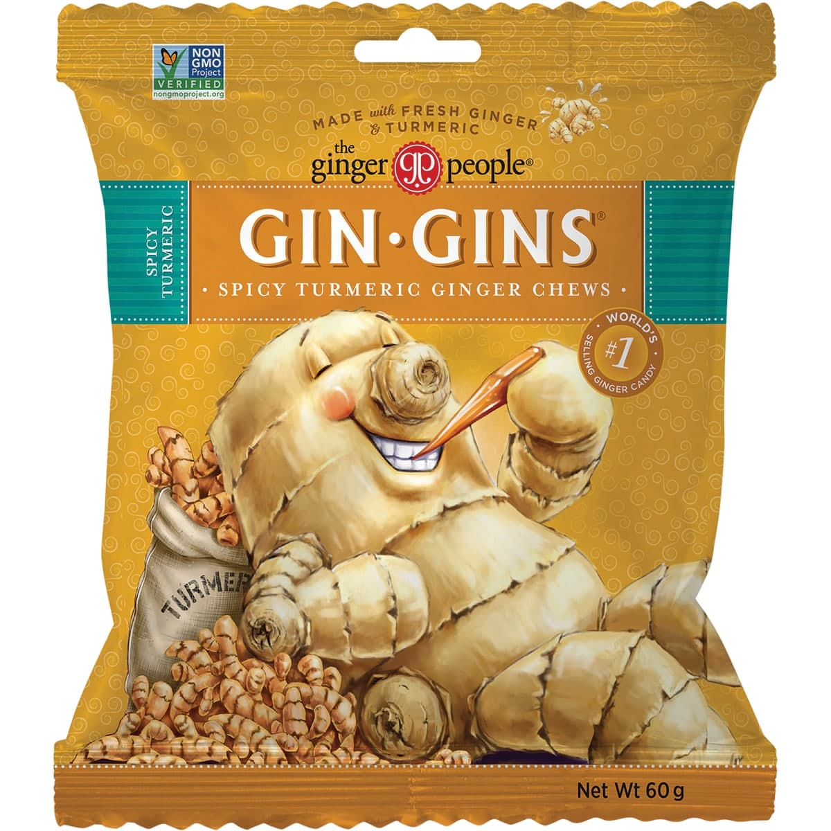 The Ginger People Gin Gins Spicy Turmeric Ginger Chews 60g