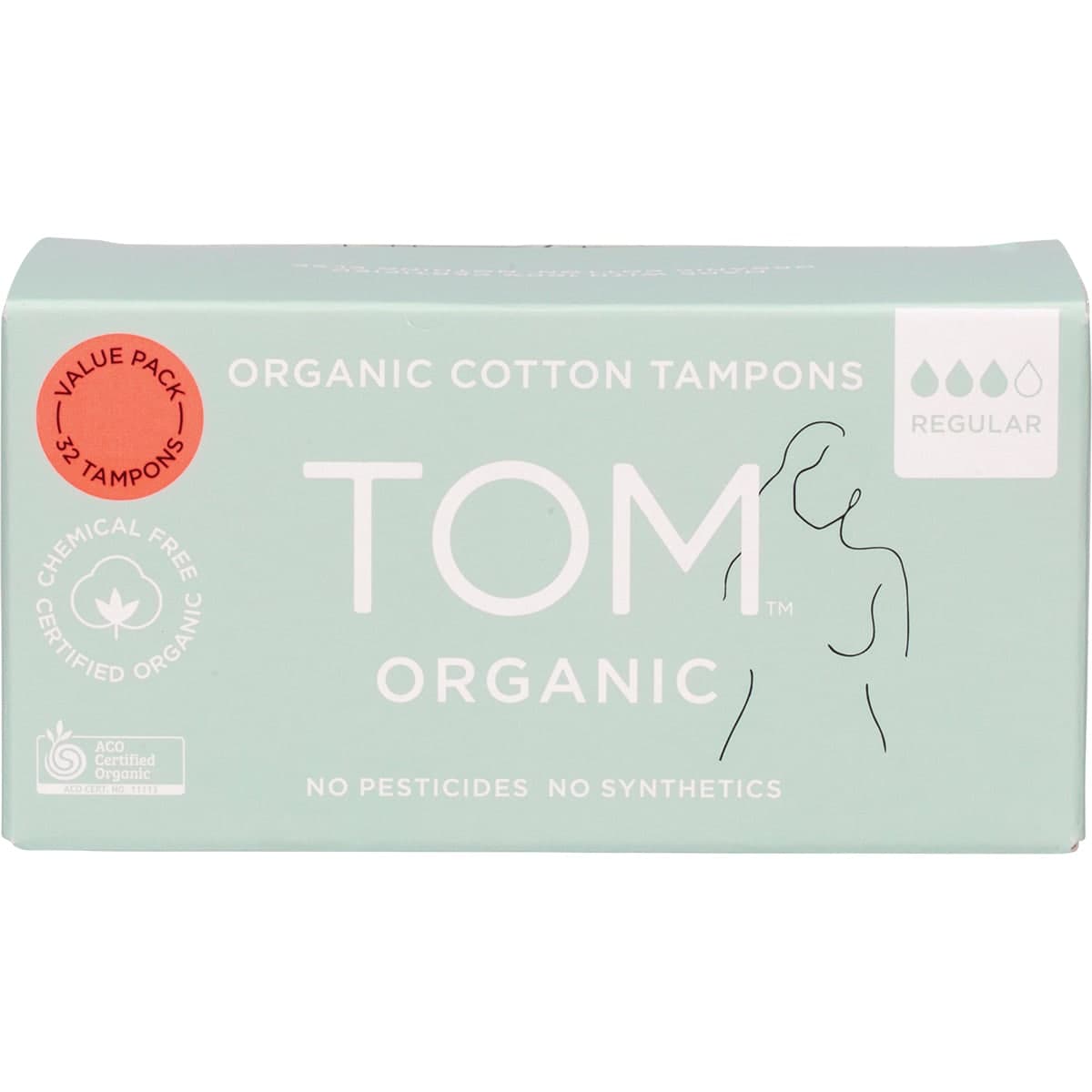 Tom Organic Cotton Tampons Regular 32 Pack