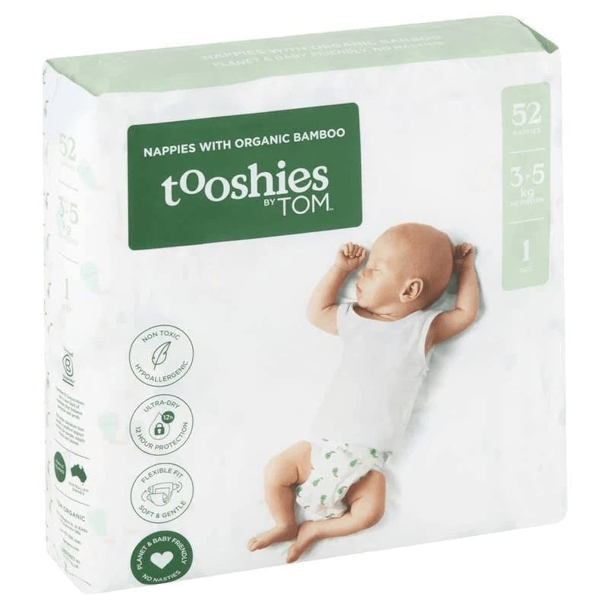 Tooshies Nappies With Organic Bamboo Size 1 Newborn - 3-5kg