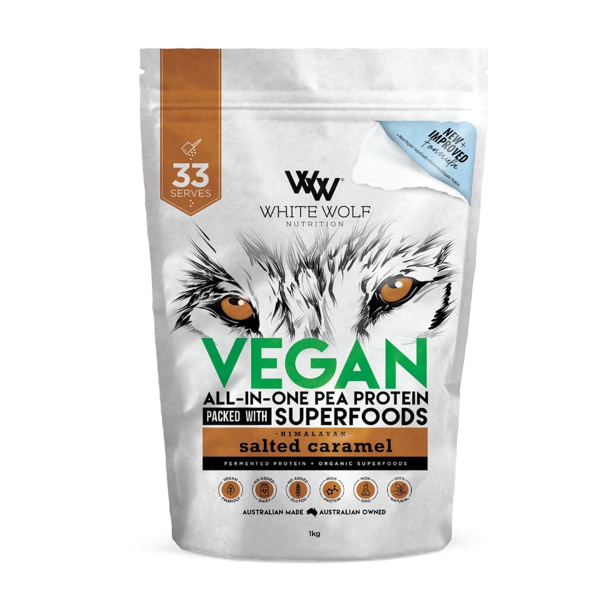 White Wolf Nutrition Vegan Protein With Superfoods Salted Caramel 1Kg