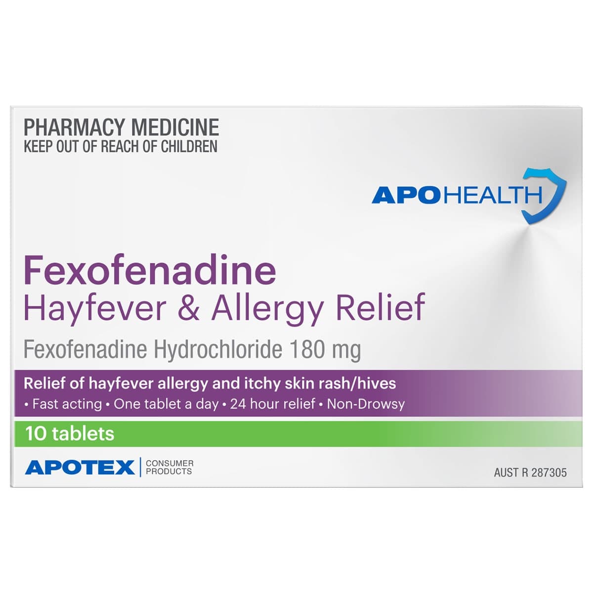 APOHEALTH Fexofenadine 180mg Hayfever & Allergy Relief 10 Tablets