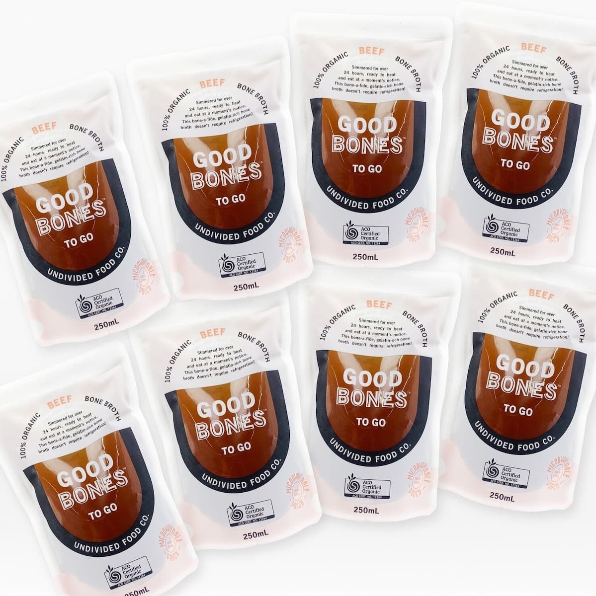 Undivided Food Co Good Bones To Go 100% Organic Beef Bone Broth 8 x 250ml