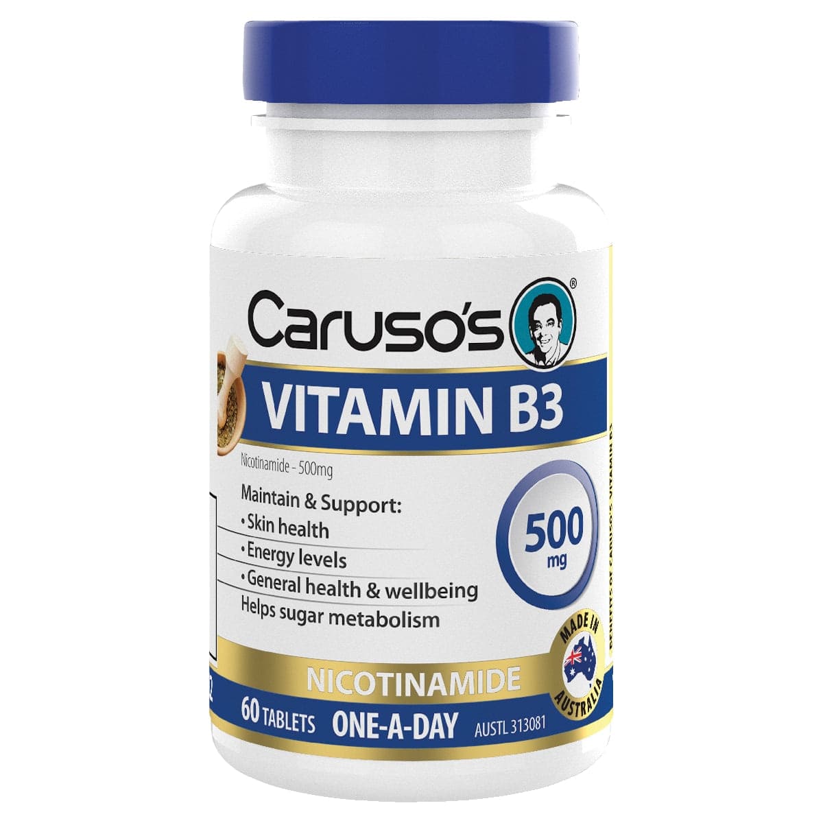 Carusos Vitamin B3 Nicotinamide 500mg 60 Tablets