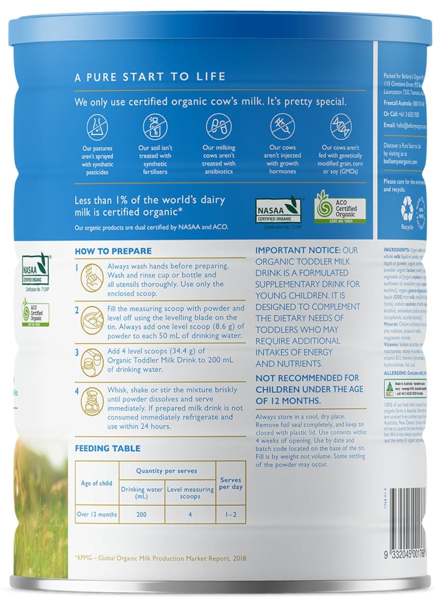 Bellamys Organic Stage Toddler Milk Drink Formula 12 Months+