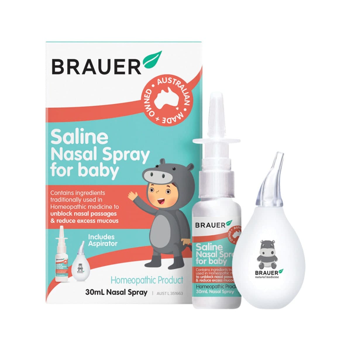 Brauer Baby Saline Nasal Spray With Aspirator 30Ml