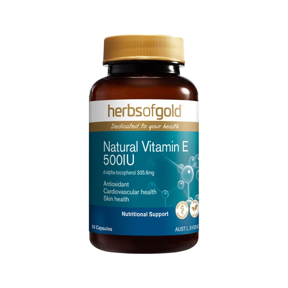 Herbs of Gold Natural Vitamin E 500IU 50 Capsules