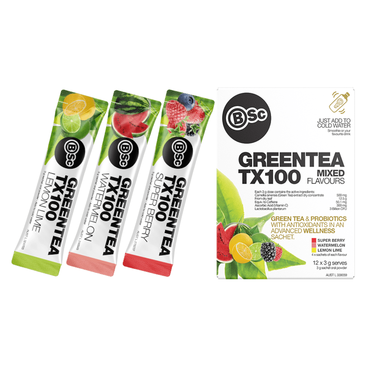 BSc Body Science Green Tea TX100 Mixed 12 x 3g