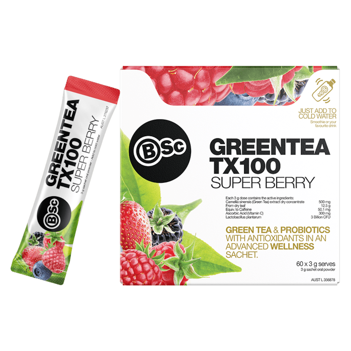 BSc Green Tea TX100 Super Berry 60 x 3g Sachets