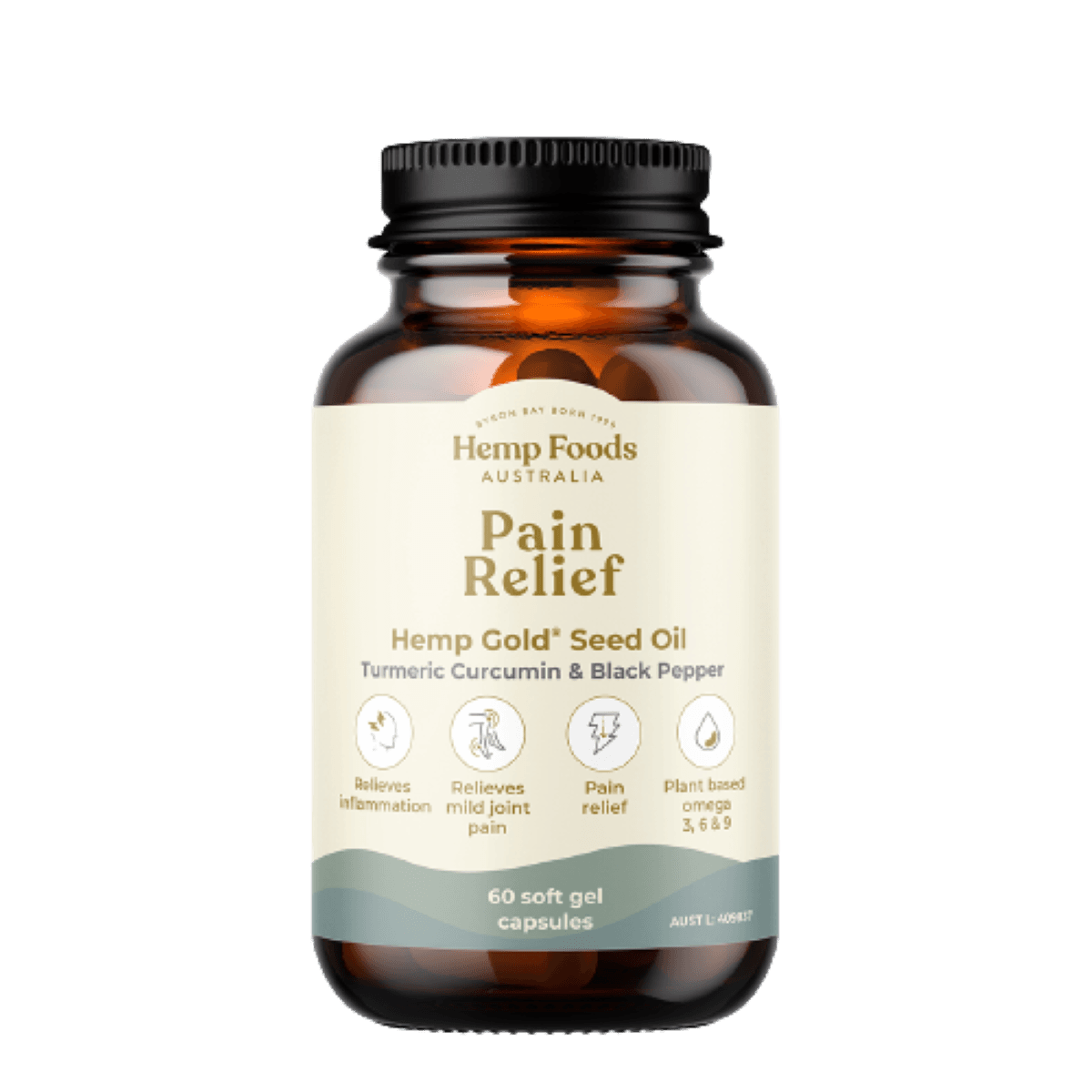 Hemp Foods Australia Pain Relief with Hemp Gold Seed Oil 60 Capsules