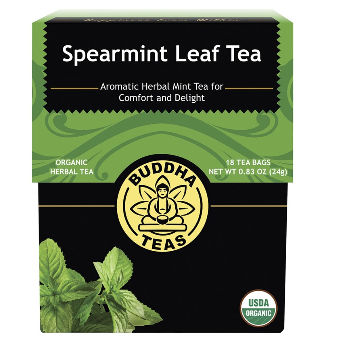 Buddha Teas Organic Herbal Tea Bags Spearmint Leaf Tea 18 Pack