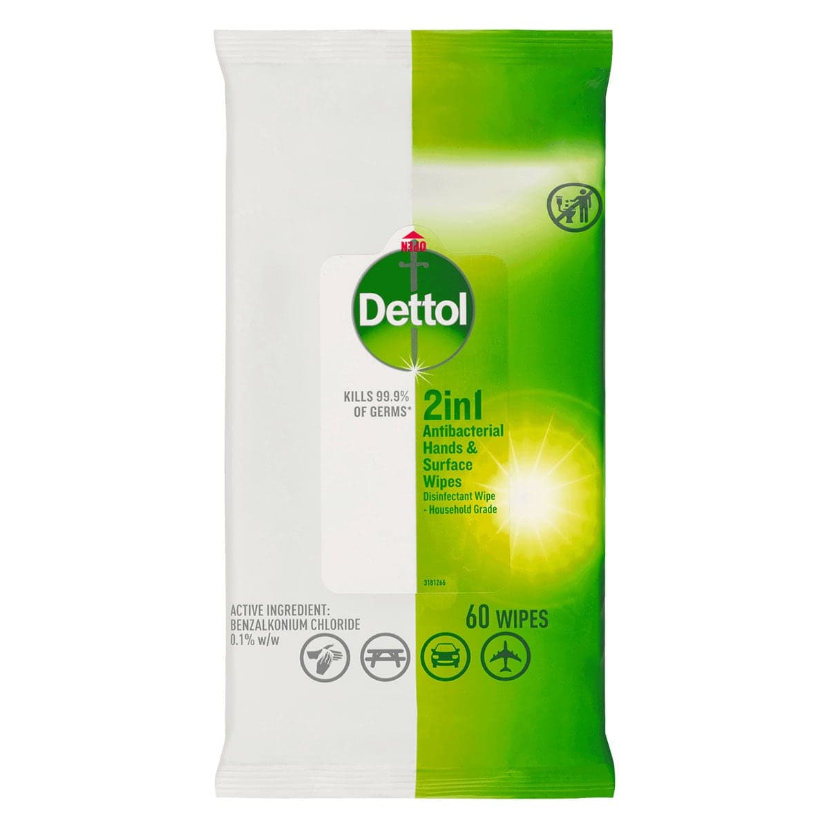 Dettol 2 in 1 Hand & Surface Antibacterial Wipes 60 Pack