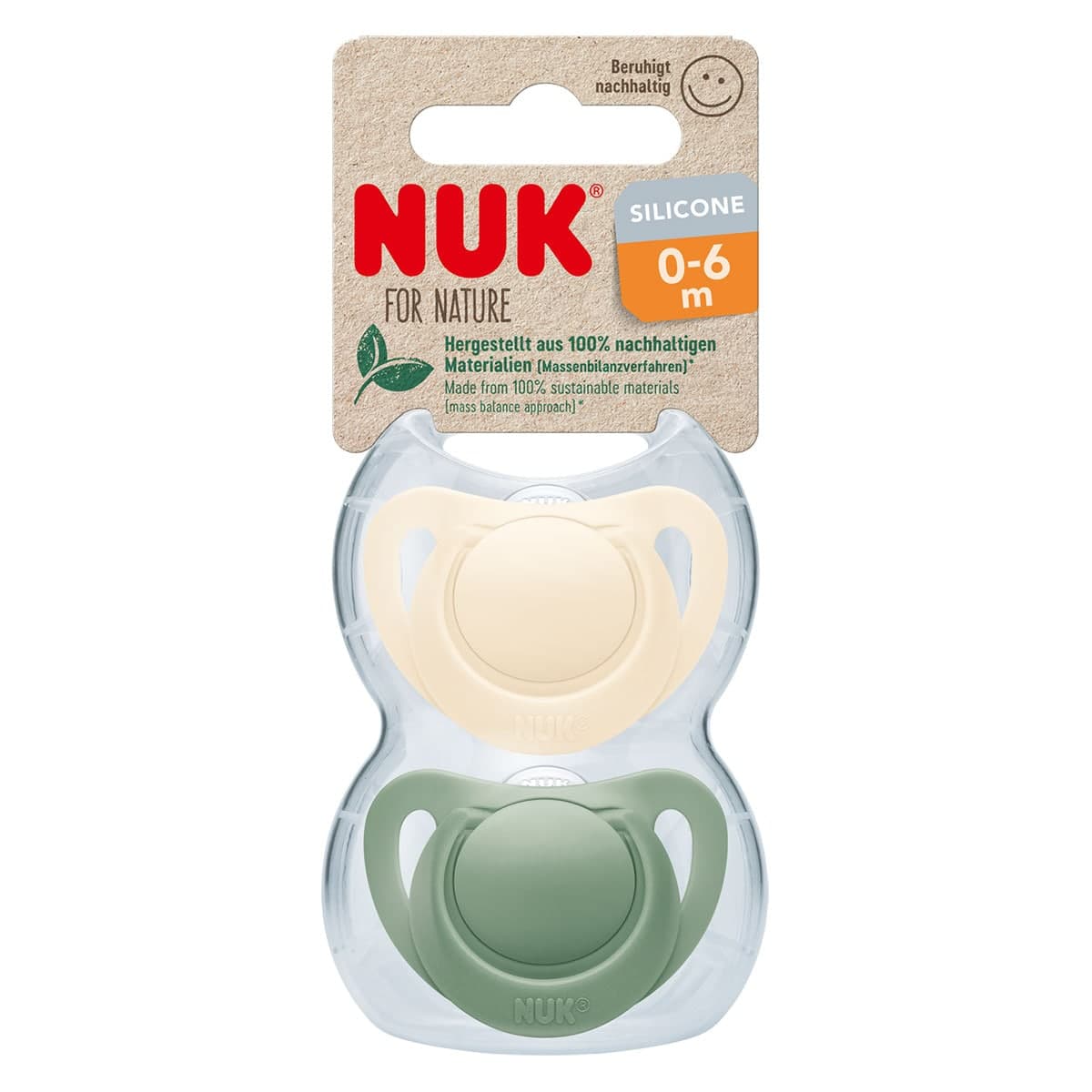 NUK for Nature Silicone Baby Soother 0-6 Months 2 Pack