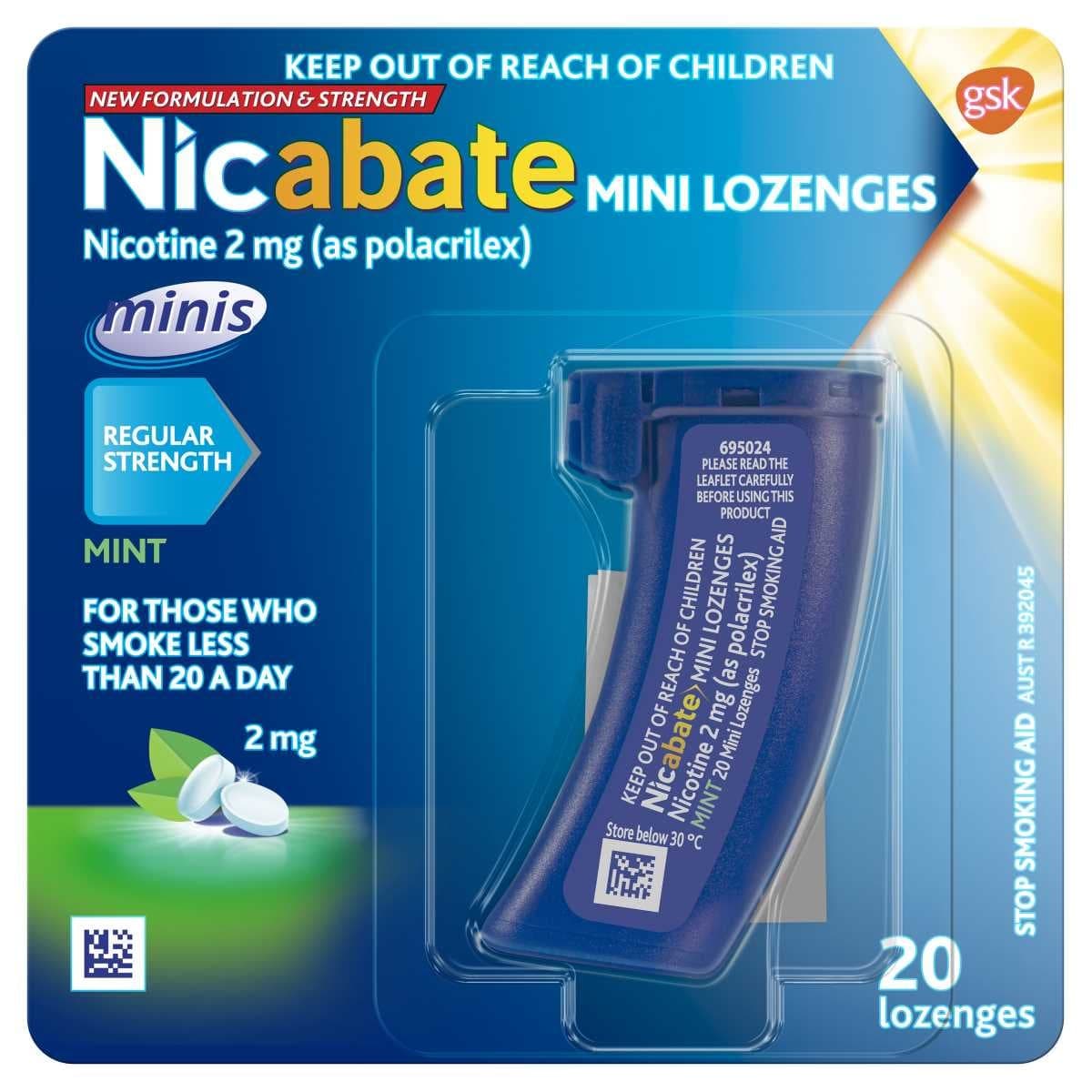 Nicabate Quit Smoking Mini 2mg Nicotine Lozenges Mint - 20 Pack