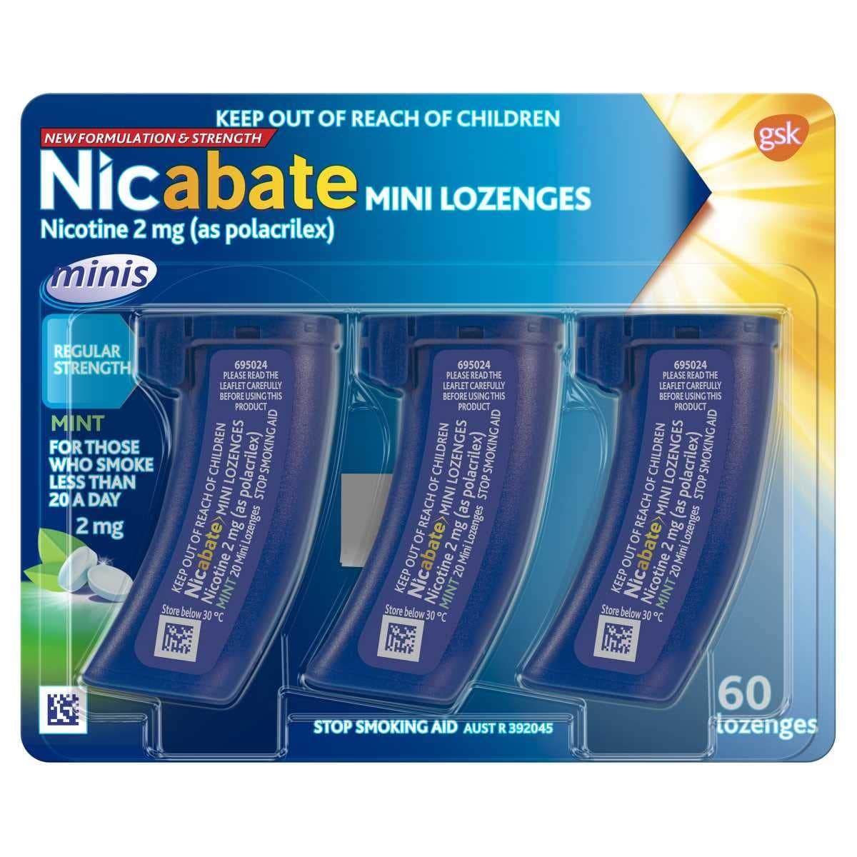 Nicabate Quit Smoking Mini Nicotine Lozenges Mint 2Mg - 60 Pack
