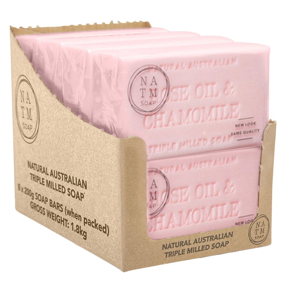 Natural Australian Triple Milled Rose Oil & Chamomile Soap 8 x 200g