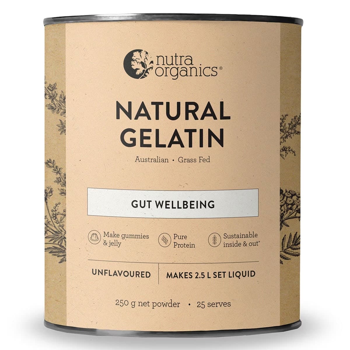 Nutra Organics Natural Gelatin Powder Unflavoured 250g