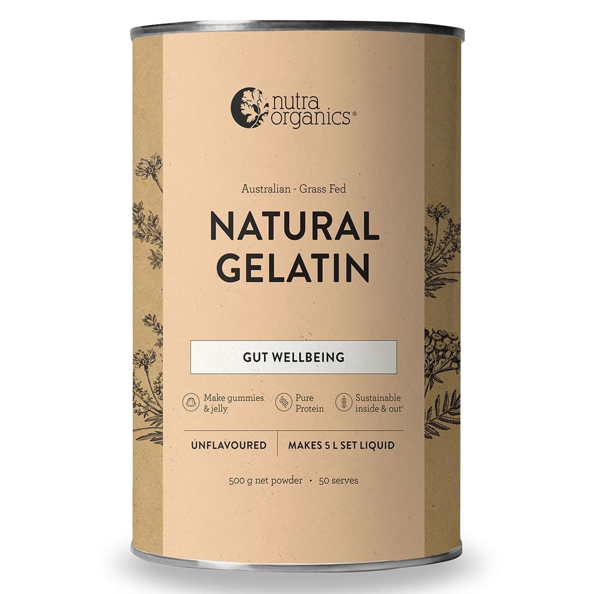 Nutra Organics Natural Gelatin Powder Unflavoured 500g