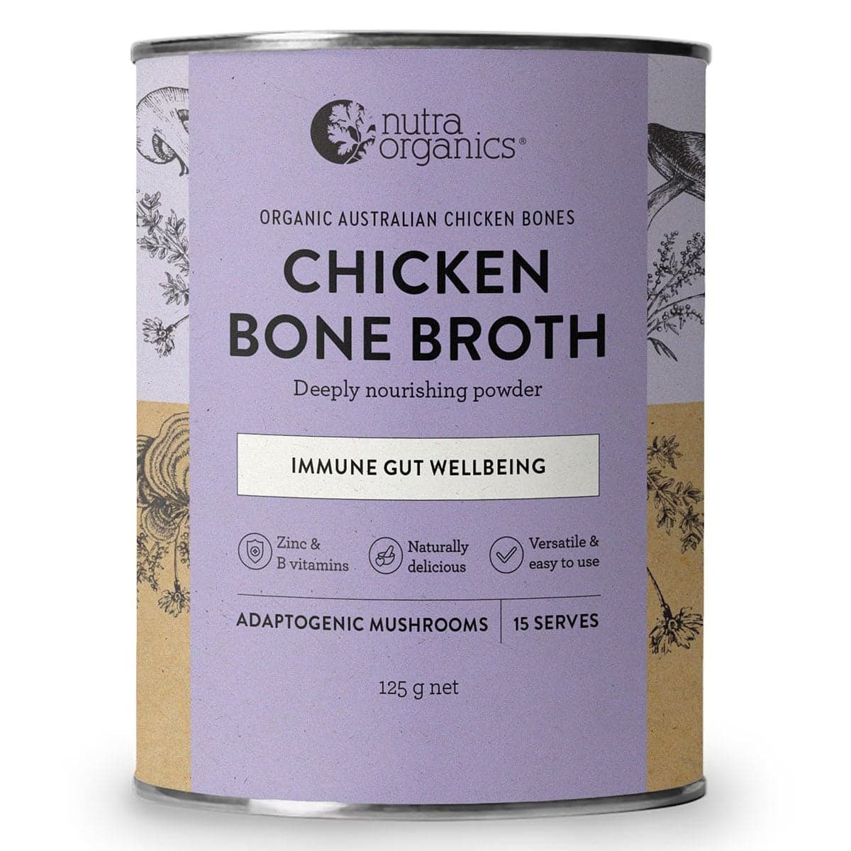 Nutra Naturals Chicken Bone Broth Powder Adaptogenic Mushrooms 125g