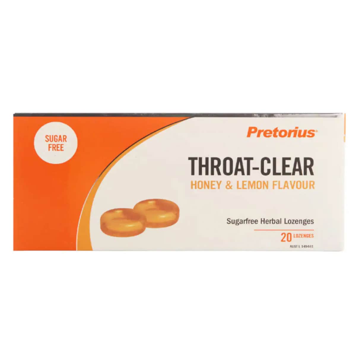 Pretorius Throat Clear Sugar Free Honey & Lemon Lozenges 20 Pack