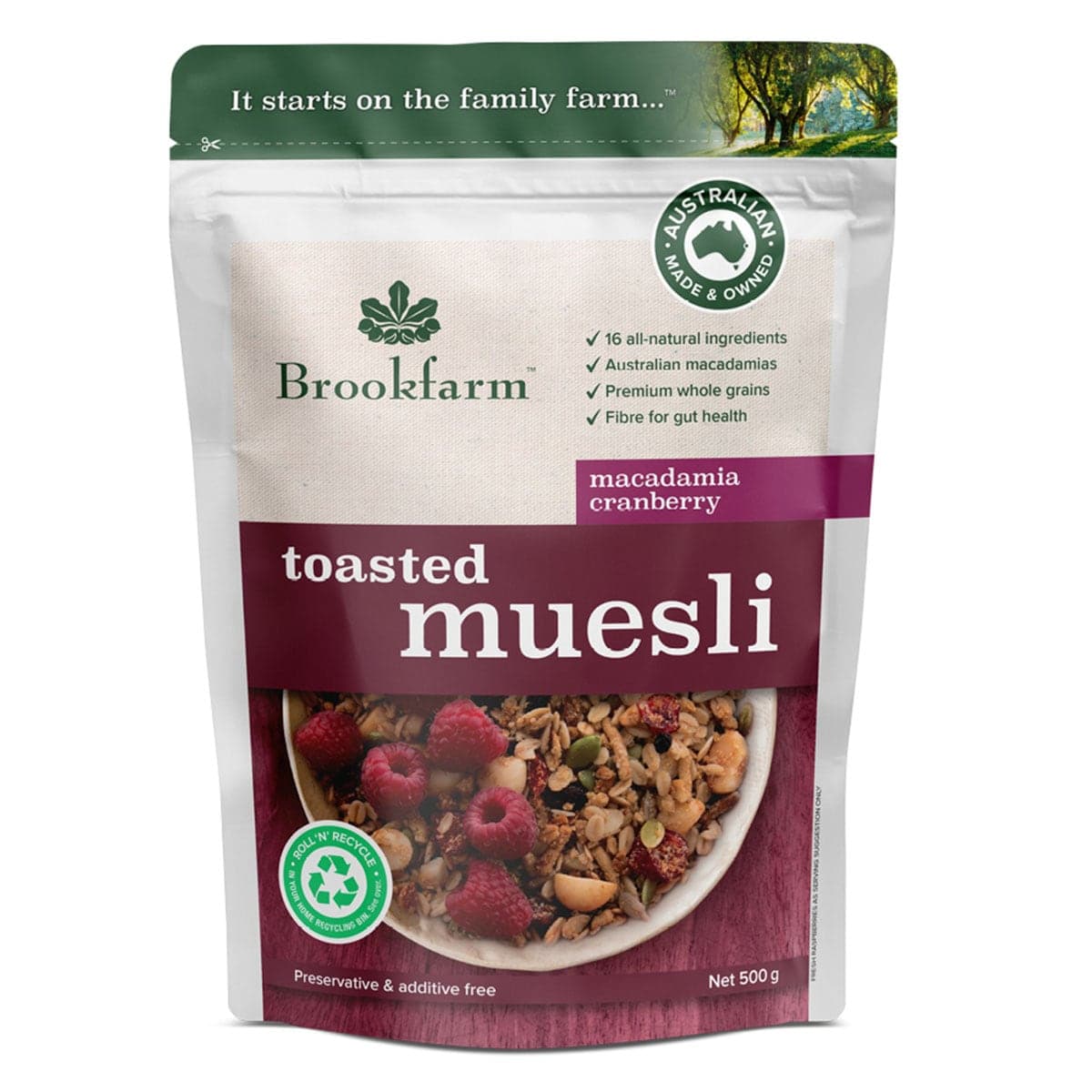 Brookfarm Toasted Muesli Macadamia Cranberry 500g