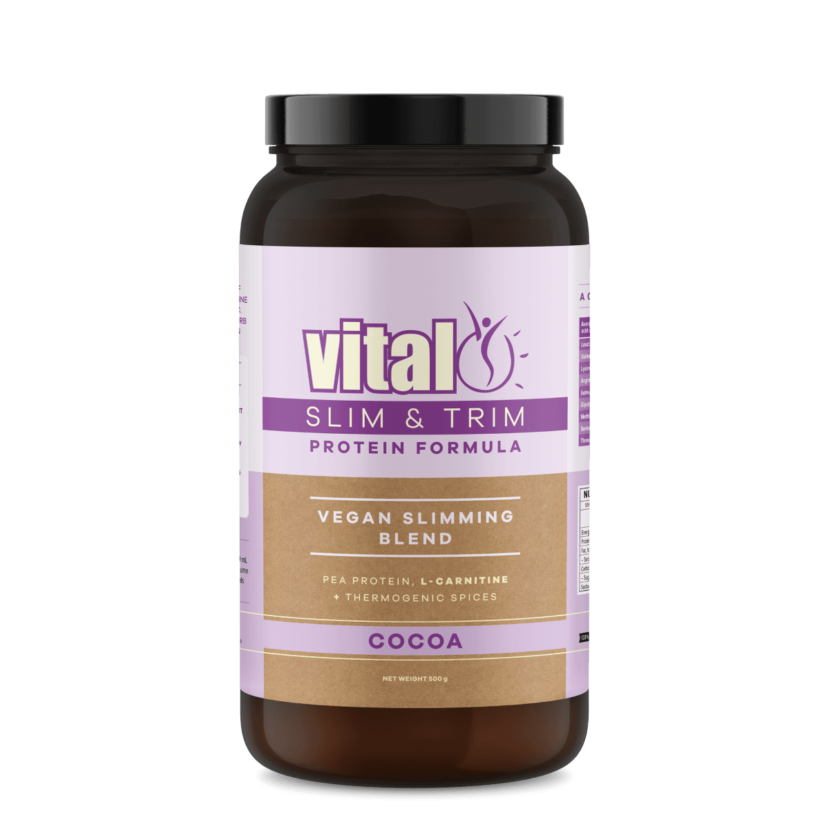 Vital Slim & Trim Protein Formula Vegan Slimming Blend Cacoa 500g