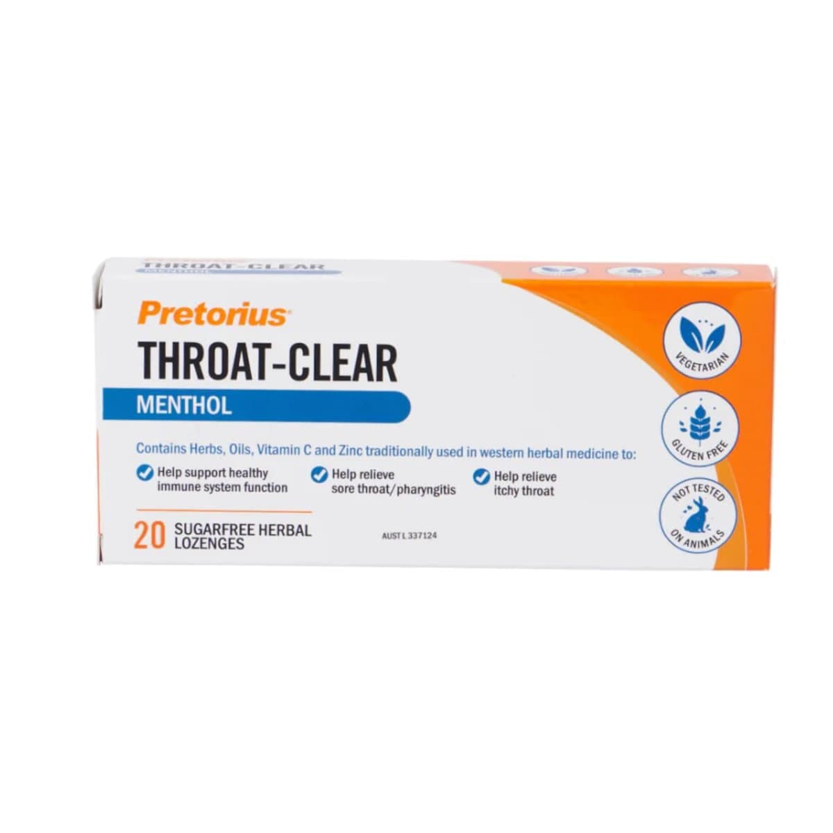 Pretorius Throat Clear Sugar Free Menthol Lozenges 20 Pack