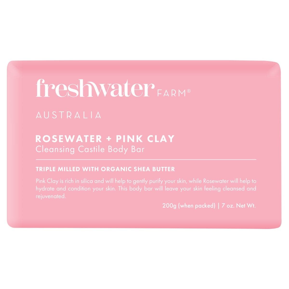 Freshwater Farm Rosewater + Pink Clay Body Bar 200g