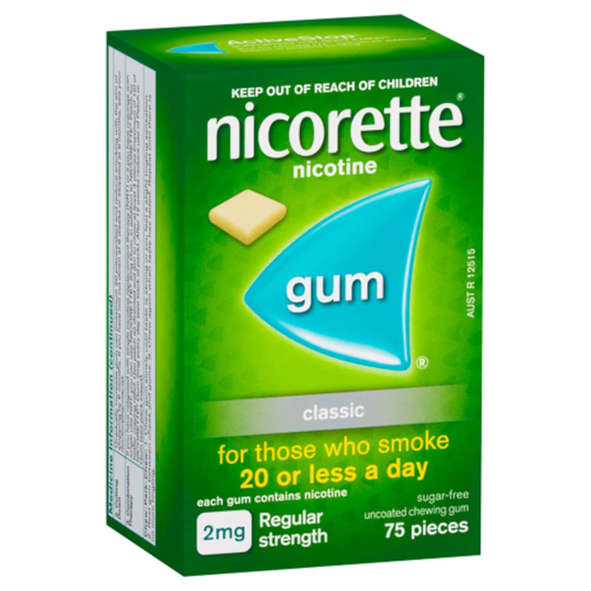 Nicorette Quit Smoking Nicotine Gum 2mg Classic 75 Pack