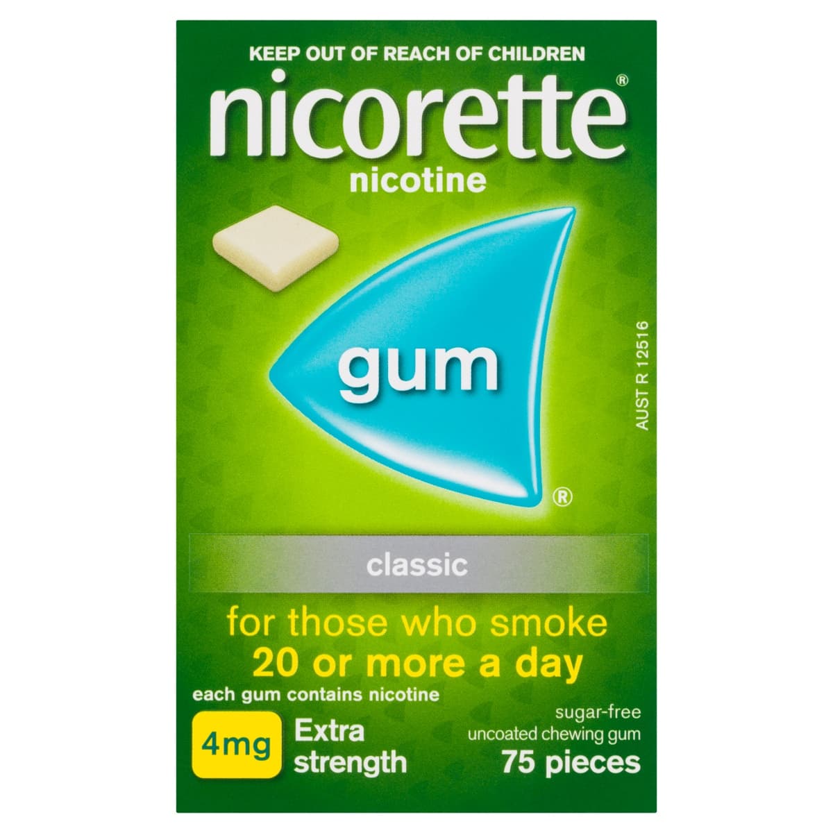 Nicorette Quit Smoking Nicotine Gum 4mg Classic 75 Pack