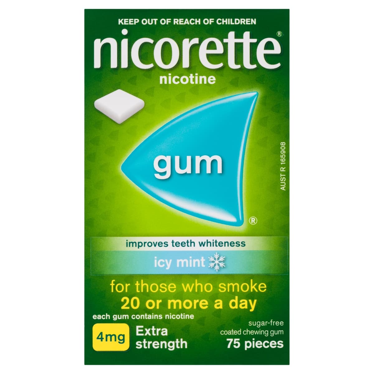 Nicorette Quit Smoking Nicotine Gum 4mg Icy Mint 75 Pack