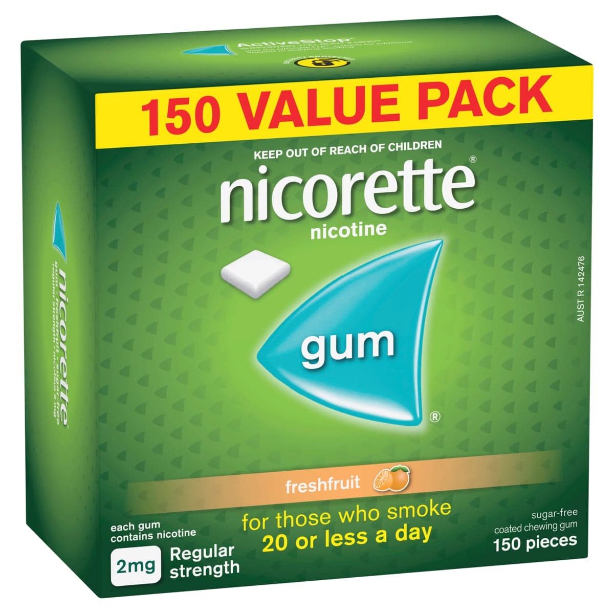 Nicorette Quit Smoking Nicotine Gum Fresh Fruit 2mg 150 Pack