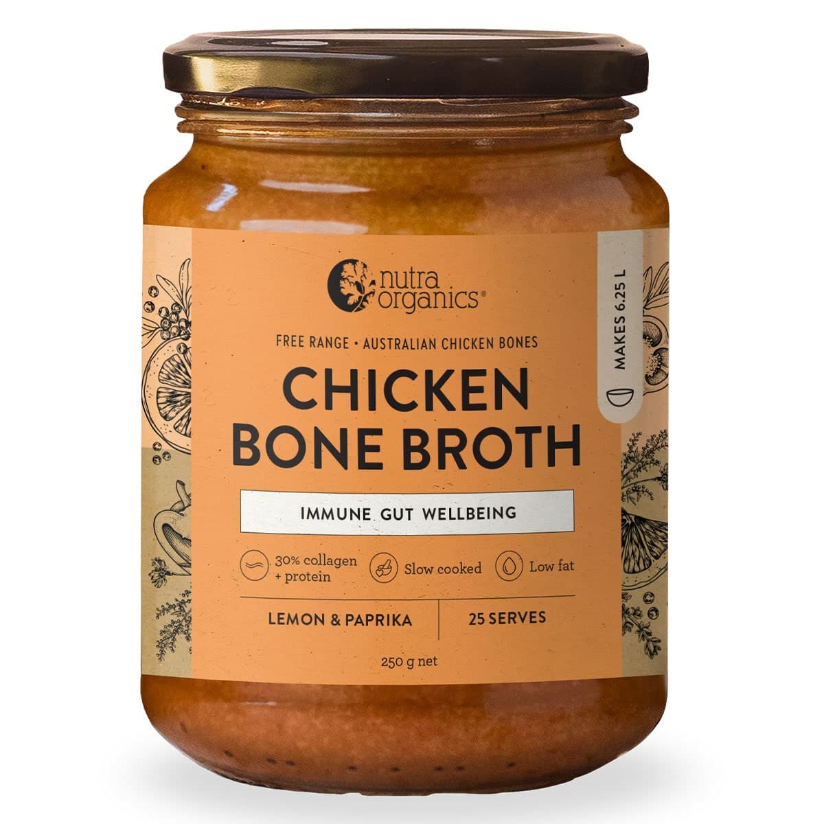 Nutra Organics Chicken Bone Broth Concentrate - Lemon & Paprika 250g