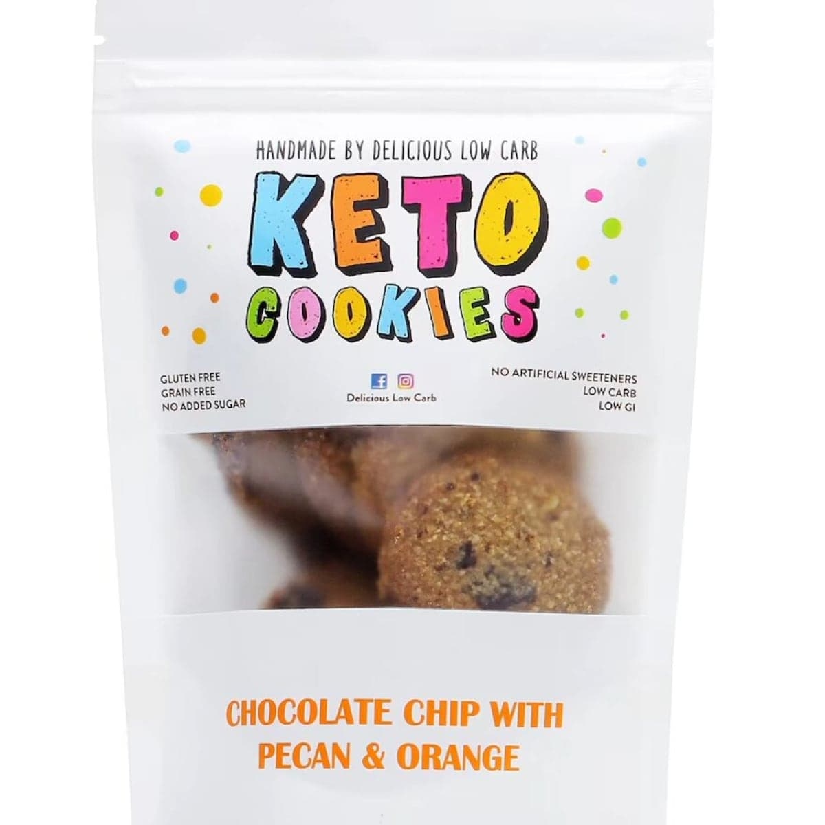 Delicious Low Carb Keto Cookies Chocolate Chip with Pecan & Orange 100g