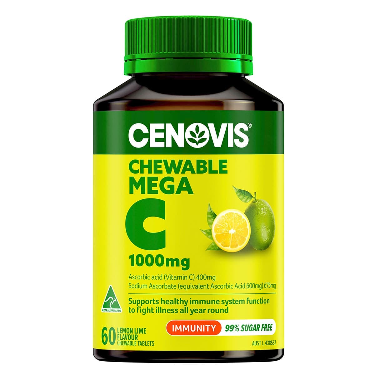 Cenovis Chewable Mega C 1000mg Lemon Lime 60 Tablets