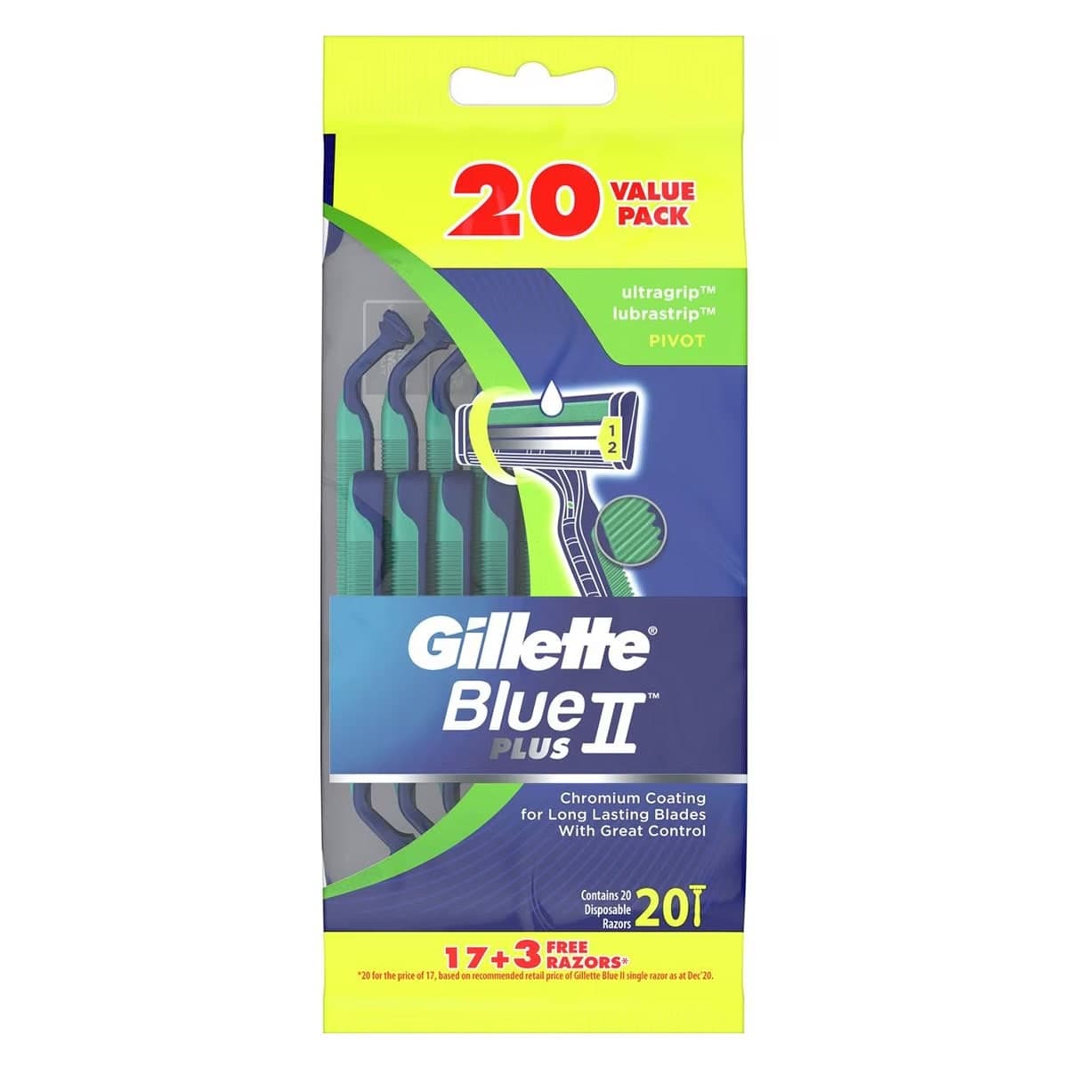 Gillette Blue II Pivot Plus Disposable Razors 20 Pack