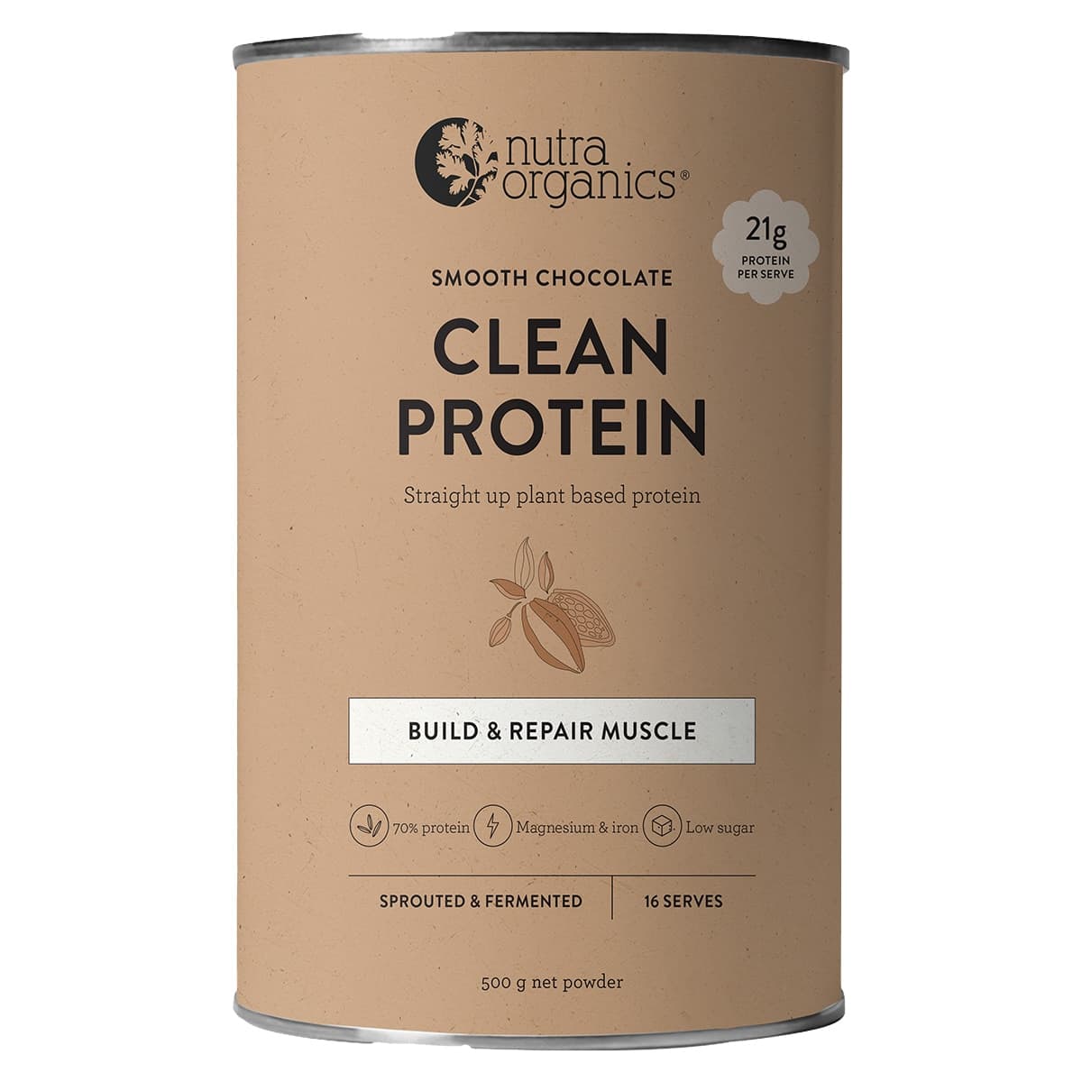 Nutra Organics Plant Based Clean Protein Smooth Chocolate 500g