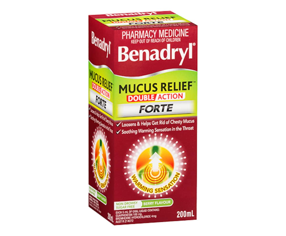 Benadryl Cough Liquid Mucus Relief Double Action Forte 200ml
