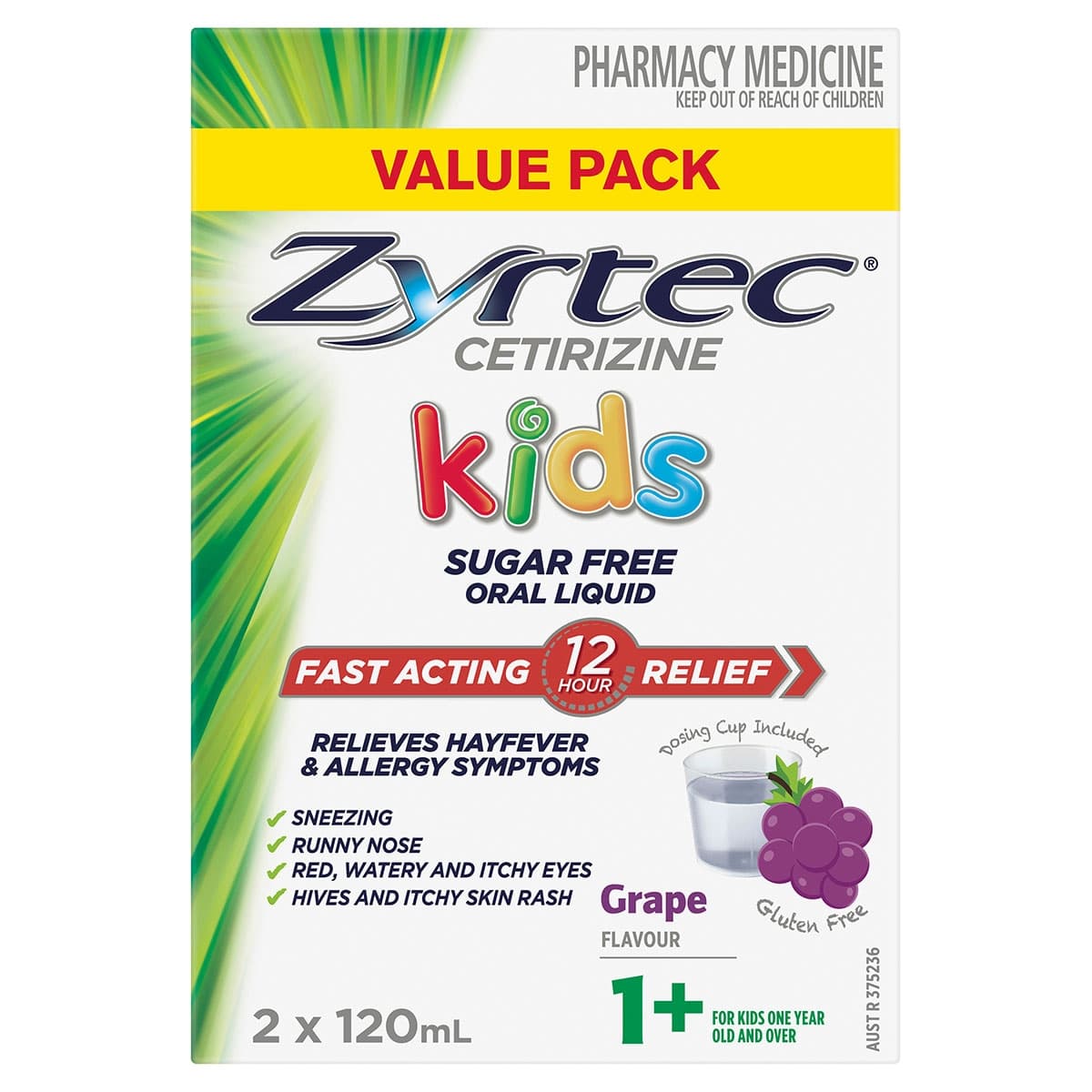 Zyrtec Kids Fast Acting Allergy & Hayfever Relief Grape Flavour Oral Liquid 2 X 120ml