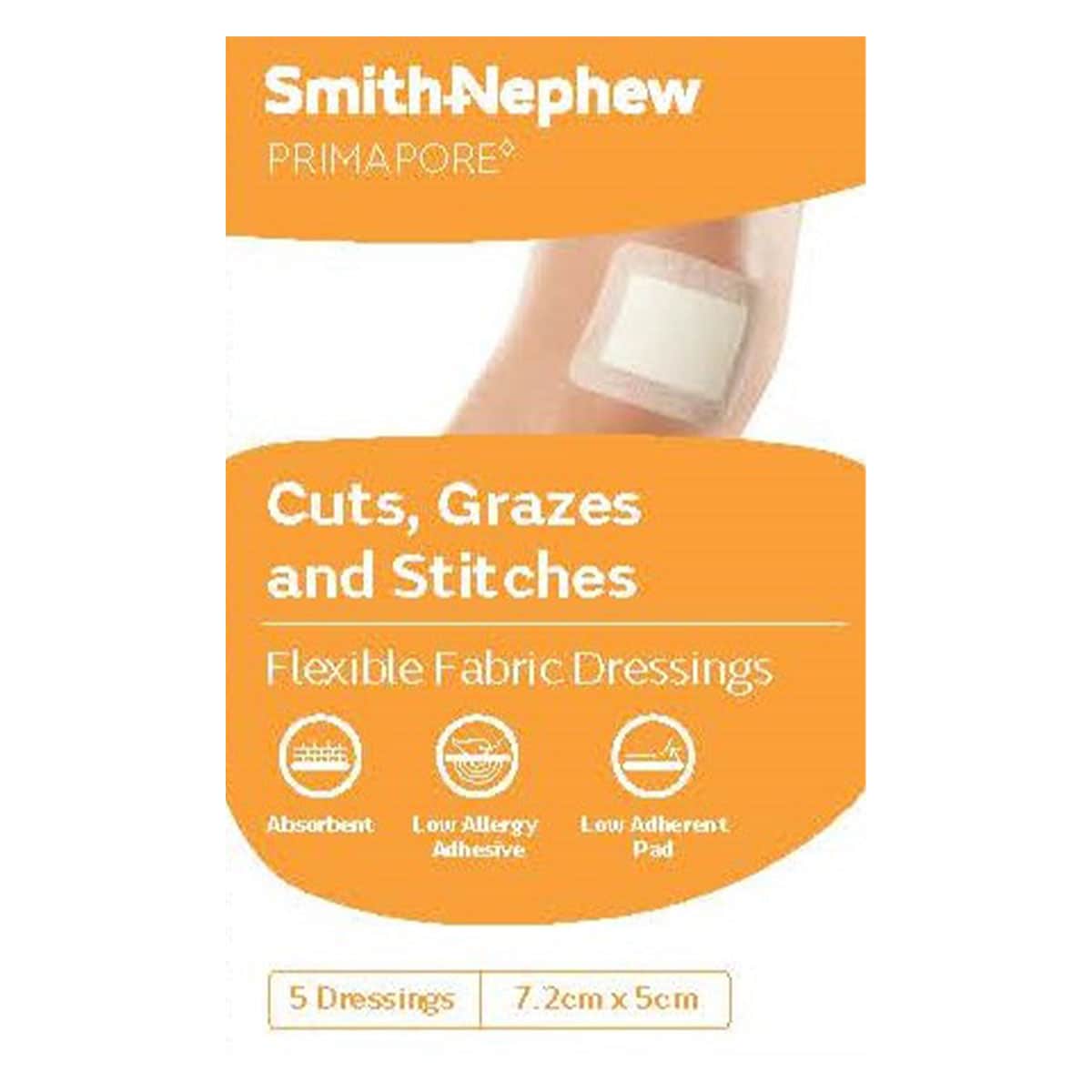 Primapore Flexible Fabric Dressing 7.2cm x 5cm 5 Pack