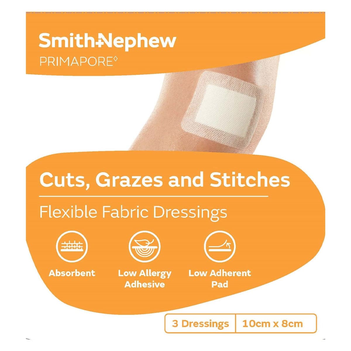 Primapore Flexible Fabric Dressing 10cm x 8cm 3 Pack