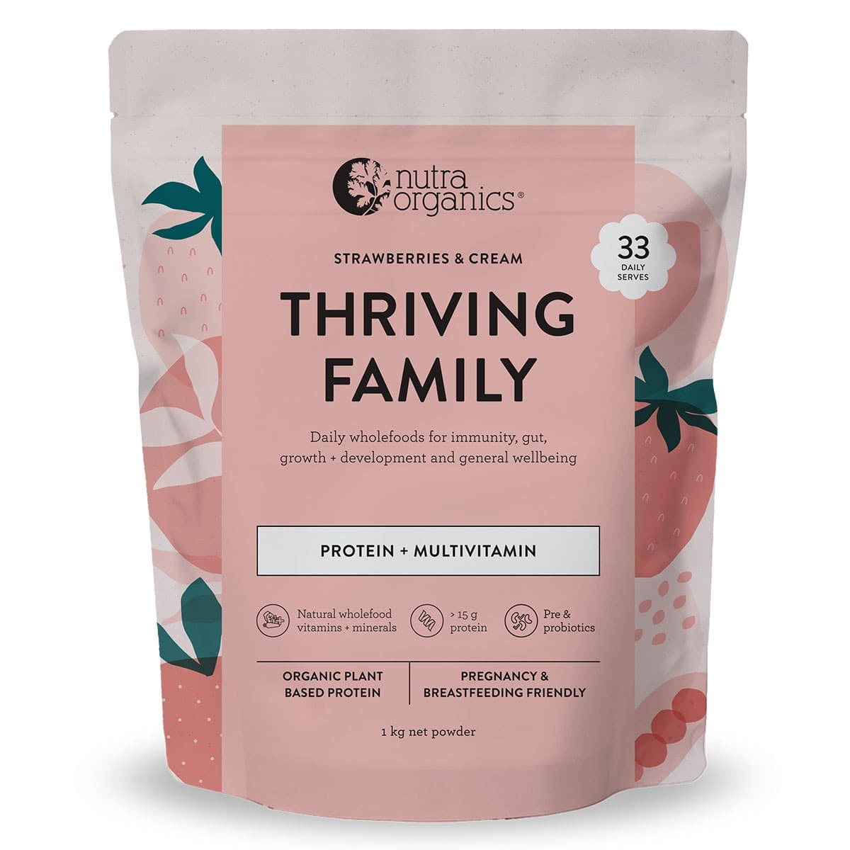 Nutra Organics Thriving Family Protein Strawberries & Cream 1kg