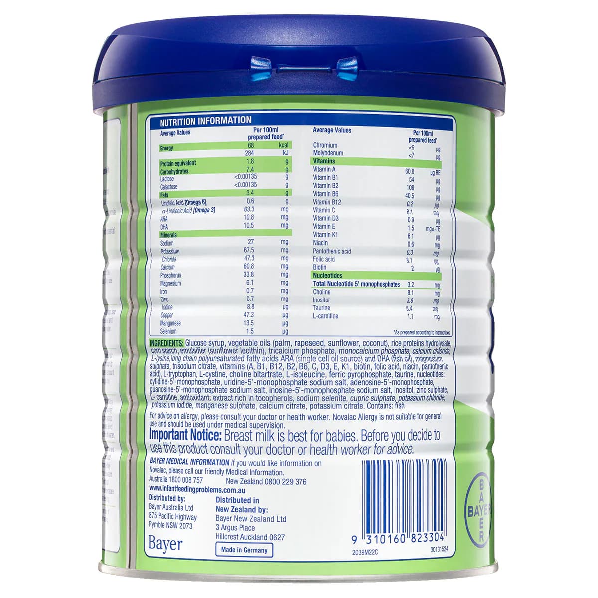 Novolac Rice Based Formula Novalac Allergy Rice Based Infant Formula 800g | Healthylife