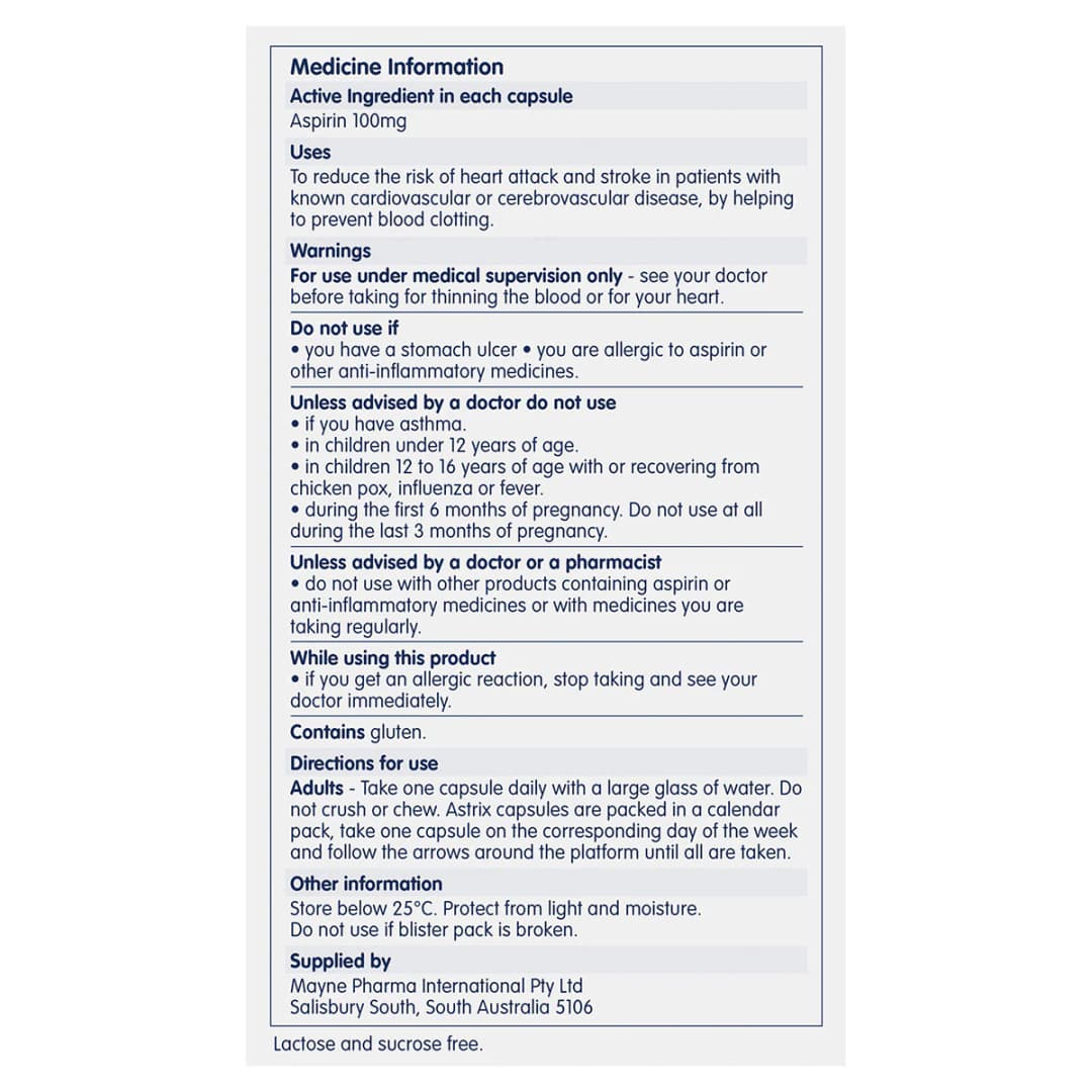 Astrix Consignment Astrix Low Dose Aspirin 140 Capsules | Healthylife
